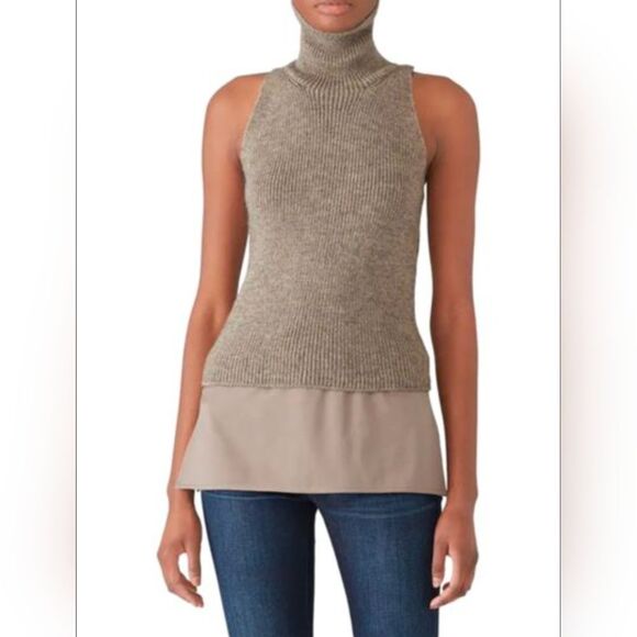 Kaufman Franco Knit Brown Wool Alpaca Turtleneck Sleeveless Zipper Top Size L - Picture 1 of 8